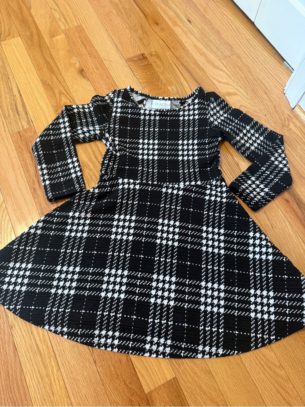 The Children's Place Black & White Plaid Long-Sleeve Dress for Kids - Picture 1 of 4
